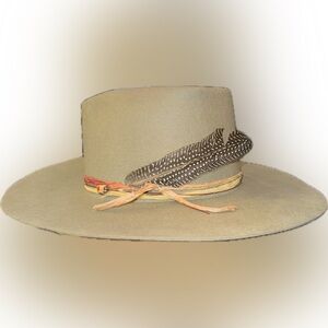 Custom Handmade Hillebrand Hats Western Hat with Feather & Ribbon- One of a Kind